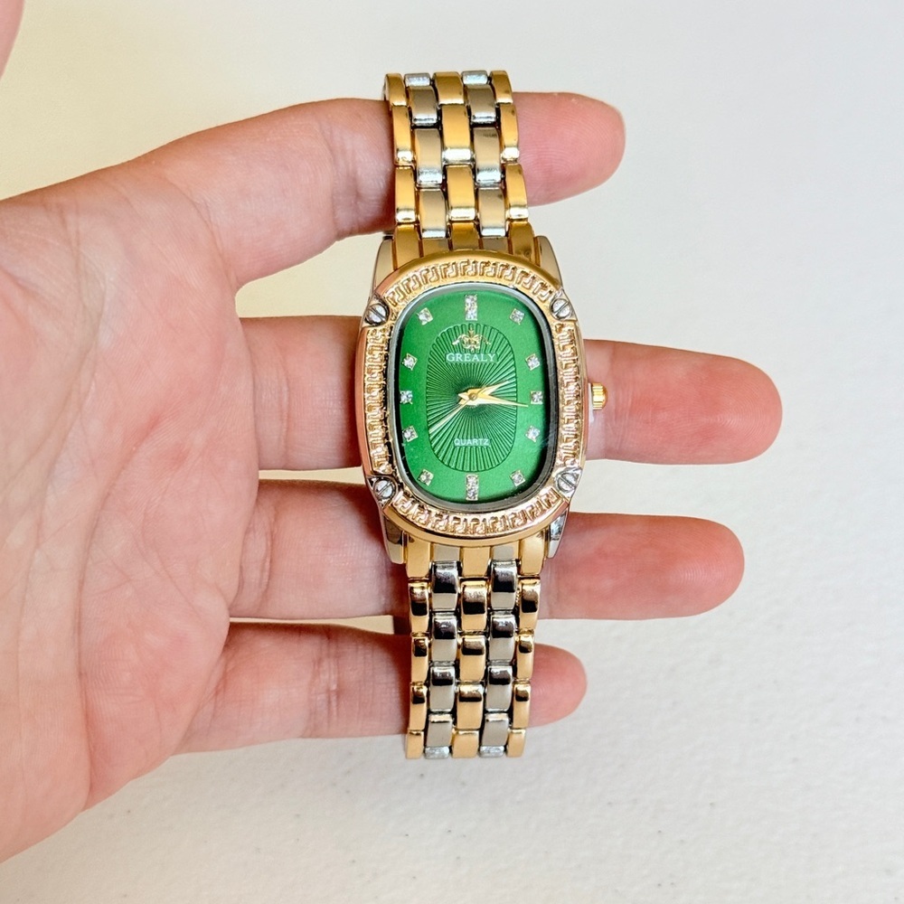 Gold and Silver Two-Tone Watch with Green Dial - Picture 7 of 9